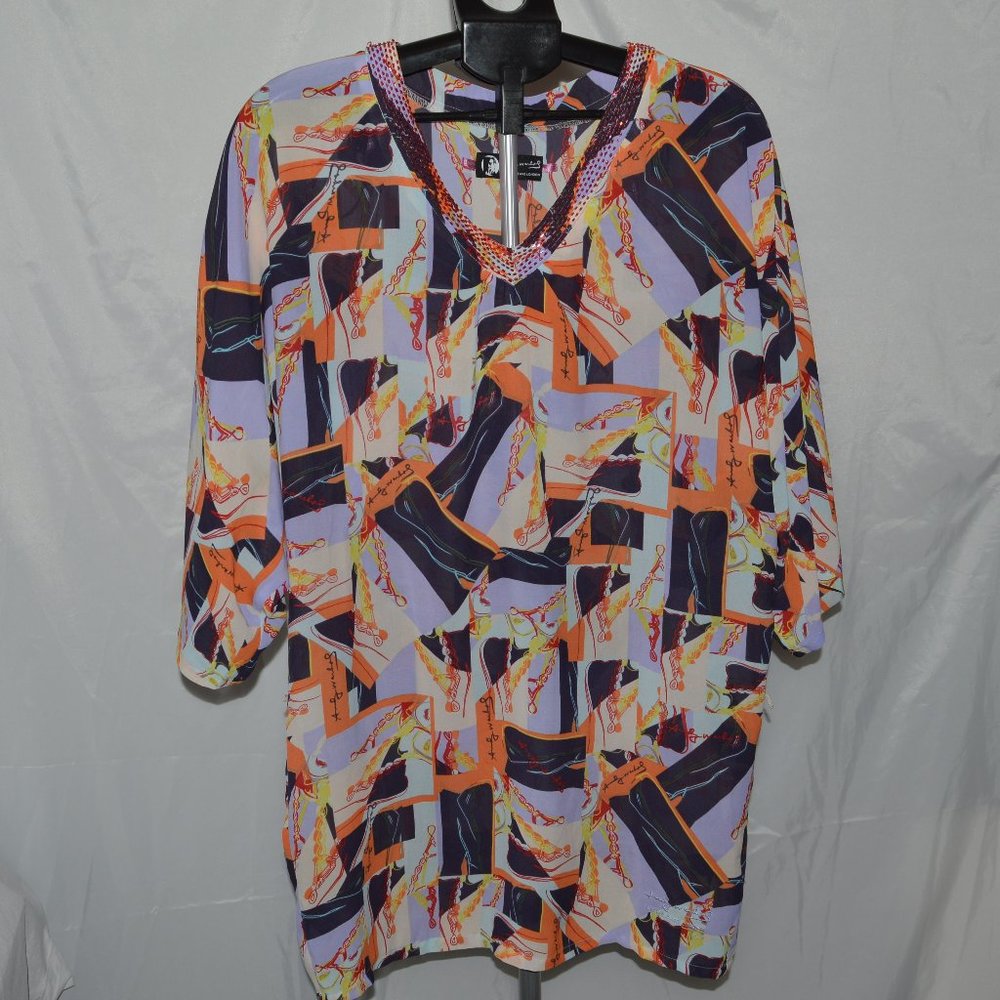 Andy Warhol by Pepe Jeans London Multi Color Womens Sz Small Tunic Length Blouse